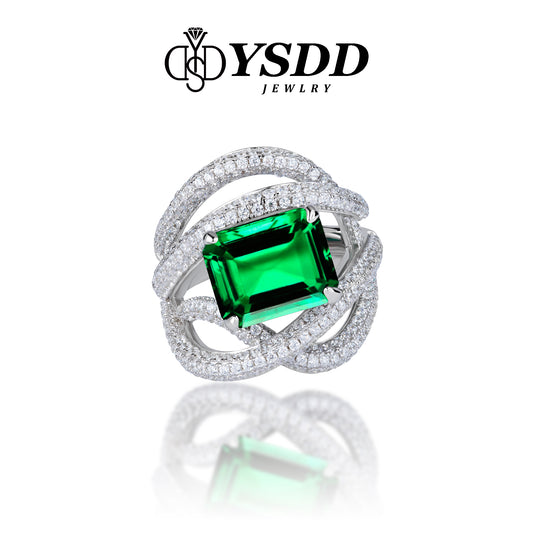 【#609 Medusa】Luxury 4CT Synthetic Emerald Cocktail Ring in 925 Sterling Silver