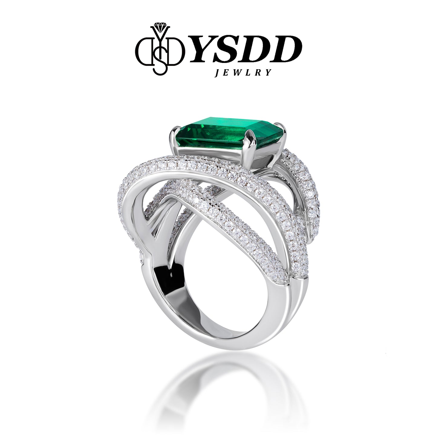 【#609 Medusa】Luxury 4CT Synthetic Emerald Cocktail Ring in 925 Sterling Silver