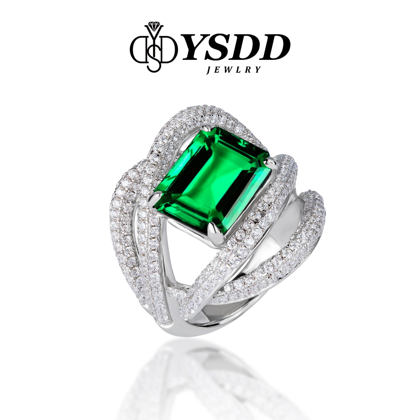 【#609 Medusa】Luxury 4CT Synthetic Emerald Cocktail Ring in 925 Sterling Silver