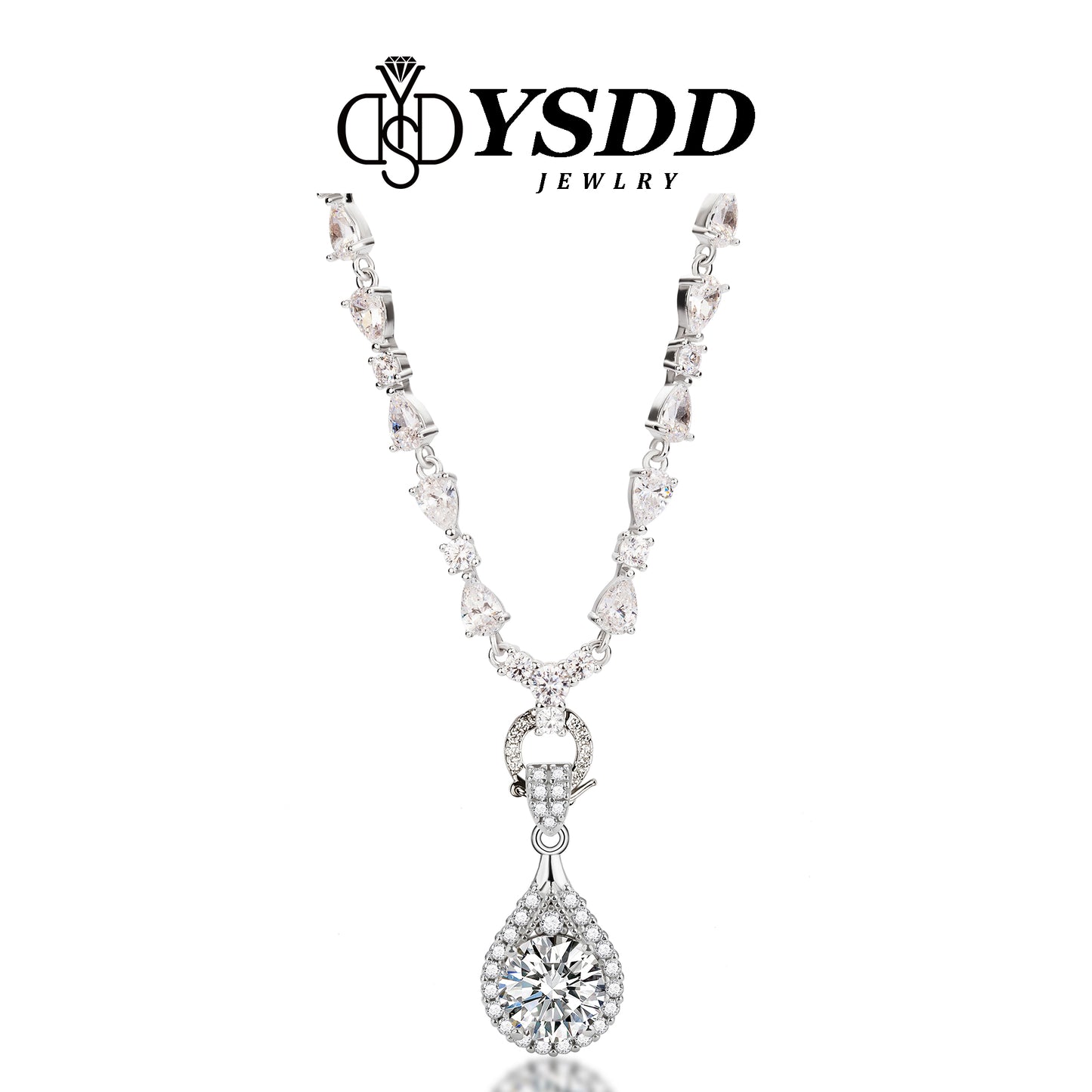 【#160 Special Occasion】Fancy CZ Necklace with Detachable Pendant in s925