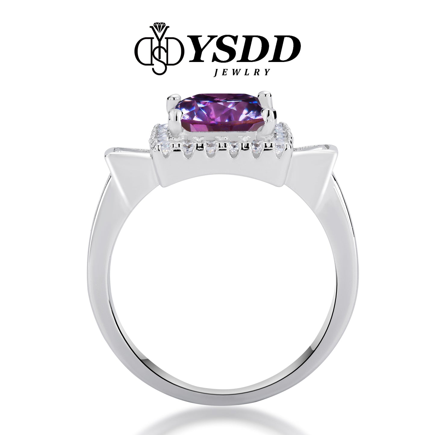 【#608】2CT Galaxy Purple Halo Princess Cut Moissanite Ring in 925 Sterling Silver