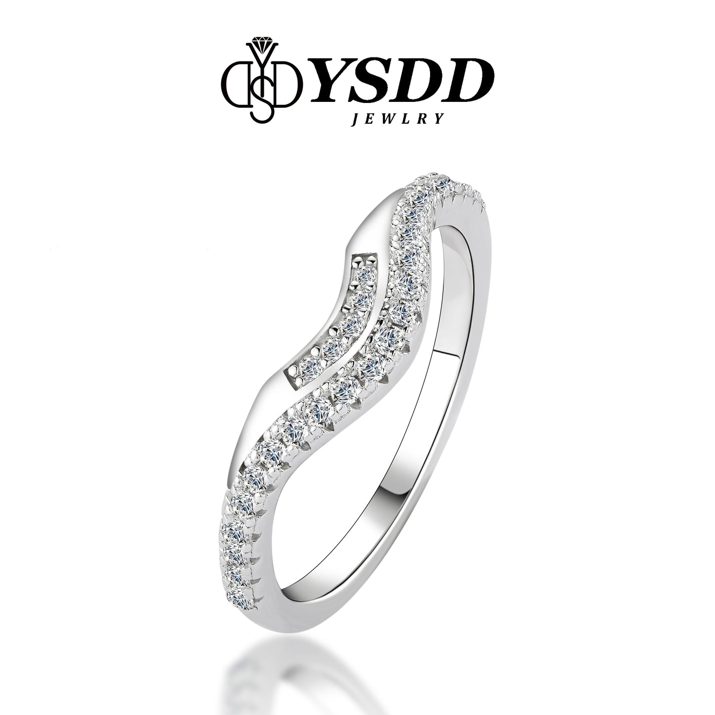 【#178 New Arrival】 Curved Moissanite Stacking Band in 925 Sterling Silver