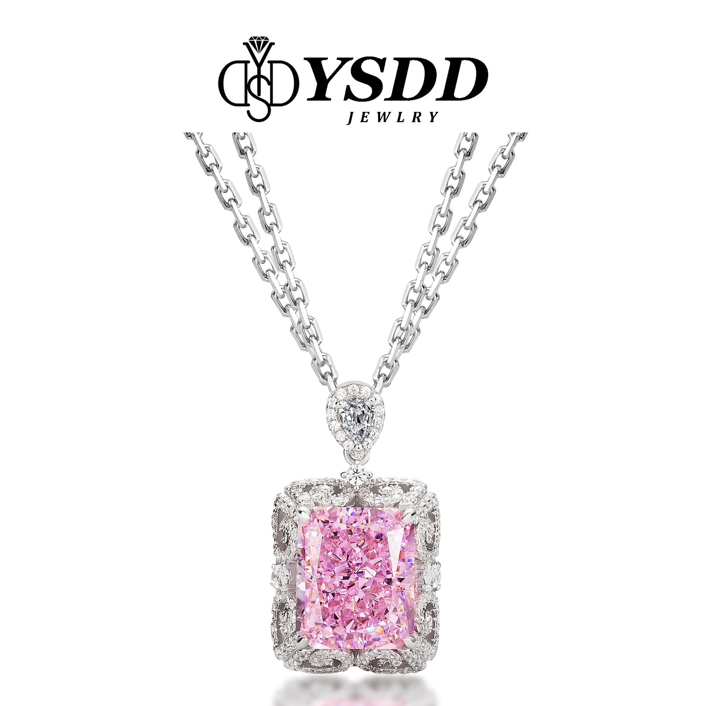 【#160 Special Occasion】Fancy CZ Necklace with Detachable Pendant in s925