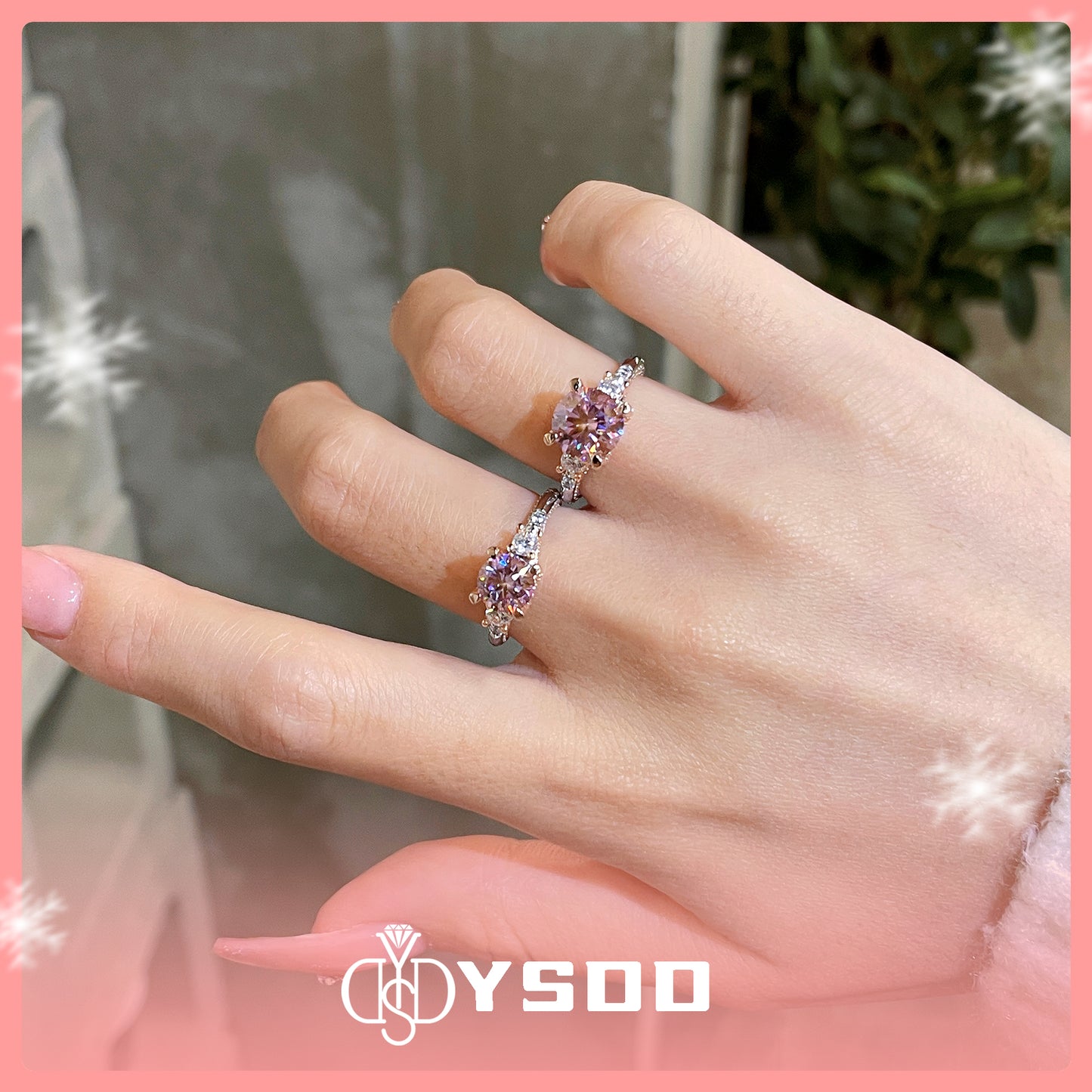 【#149 Winter Limited】1-3CT 925 Sterling Silver Sakura Pink Moissanite Rings